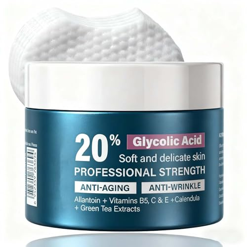 20% Glycolic Acid Pads, Exfoliating Face Pads & Resurfacing Pad with Vitamins B5, C, E and Green Tea, Cleansing Wipes for Anti Wrinkle, Dark Spots & Pore, Controls Oil, Soft and Delicate Skin,50 Packs