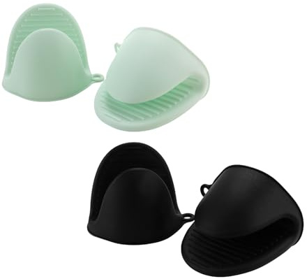 Oven Gloves - Homiladi 4PCS Silicone Heat Resistant Cooking Gloves | Cute Oven Pinch Grip Gloves | Thicken Mini Oven Mitts for Air Fryer, BBQ, Baking & Kitchen Safety (Black)