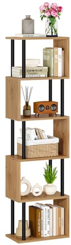 IBUYKE 6-Tier Tall Bookshelf,S-Shaped Geometric Bookcase,Oak WBC016K