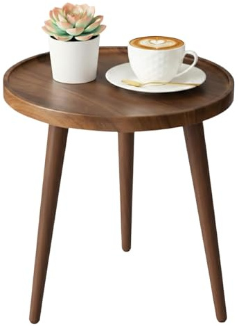 Pinkgarden Kleiner runder Beistelltisch aus Massivholz, moderner Sofatisch & Nachttisch für Wohnzimmer und Schlafzimmer, platzsparend Ø40 cm (Walnuss Dunkel)
