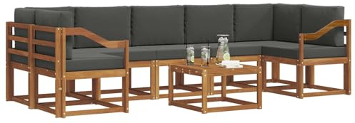 vidaXL Outdoor-Sofagarnitur mit Kissen 8 pcs Natur und Anthrazit, Sofa-Set aus Akazienholz für draußen, modernes modulares Design, Loungemöbel für die Terrasse, Flexibles Garten-Sofa, Garten-Lounger