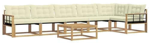 vidaXL Outdoor-Sofagarnitur 7 pcs Weiß und Creme 79 x 79 x 37 cm, Garten Sofa für draußen, modernes Lounge Set, langlebige Möbel für die Terrasse, bequemes Sitzen