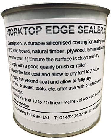 1 x 250ml Work Top Edge Sealer – Clear. Seals and Waterproofs Sawn Or Drilled Edges, Joints, Sink Cut Outs etc on MDF, Chipboard, Plywood, Fibre Board, Timber, Wood, Sheet Material etc.