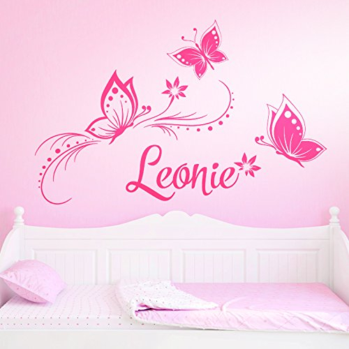 Wandaro Wandtattoo Wunschname mit Blüten & Schmetterlingen I pink (BxH) 84 x 57 cm I Kinderzimmer Wandsticker Wandaufkleber Aufkleber Sticker Baby W3275