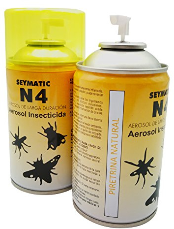 Insecticida Profesional Seymatic N4, con Piretrinas Naturales. Repele y mata fulminantemente Moscas, Mosquitos y cualquier insecto volador. Aroma suave. Pack de 6 insecticidas