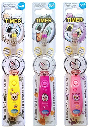 Club Cutie Cepillo de dientes para niños con temporizador intermitente, paquete de 3 unidades, para niñas