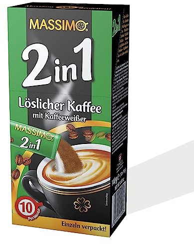 MASSIMO 2in1 Kaffee mit Kaffeeweißer, 160 Sticks, 16 x 10 Sticks à 14 g, Vorteilspack, Löslicher Bohnenkaffee mit Kaffeeweißer, Schnelle Zubereitung, Koffeinhaltig, Instant-Kaffee