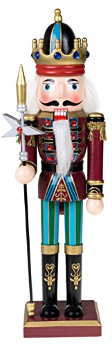 Traditional King Nutcracker by Clever Creations | Collectible Wooden Christmas Nutcracker | Festive Holiday Decor | Maroon and Blue Embellished Uniform | Holding Tall Scepter | 100% Wood | 12” Tall