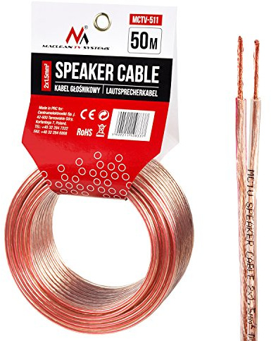 Maclean MCTV-511 Lautsprecherkabel Audio Kabel Zwilingslitze 2 * 1.5mm2 48 * 020CCA Kupfer-Aluminium-Legierung CCA (50m)