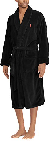 POLO RALPH LAUREN Herren-Bademantel aus Mikrofaser-Plüsch, Schwarz, Large-X-Large