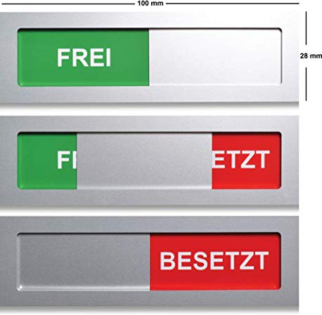 Alu Schiebeschild Frei Besetzt 10x2,8 cm | Selbstklebendes Türschild | Aluminium Schiebeschild mit Frei/Besetzt-Text. Vollflächiges Klebeband für schnelle Montage.