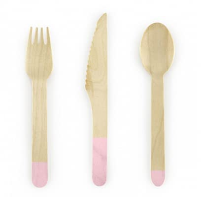 PartyDeco 18 Couverts Roses Pastel en Bois