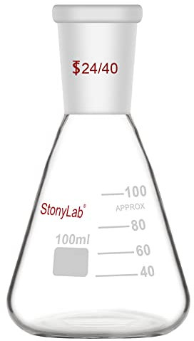 StonyLab Glass 24/40 Erlenmeyer Flask, Borosilicate Glass Heavy Wall Flask with 24/40 Standard Taper Outer Joint, 100ml