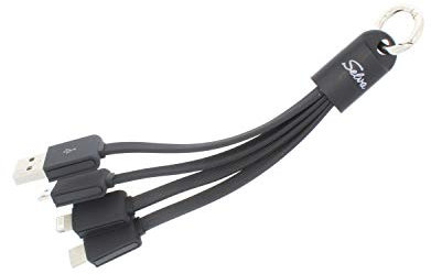 SELVA USB Ladekabel, 4-in-1, LED-Beleuchtung, USB Typ C, USB 2.0, Micro USB & Lightning, mit Karabinerring, Gesamtlänge ca. 150 mm