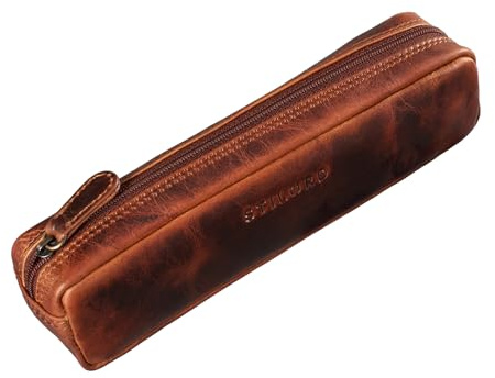 STILORD Preston Etui av läder Pennfodral Vintage Vintage läderetui Stiftroll Retro sminkväska Damer Herrar Faulenzer Äkta läder Farbe:Kara-konjak