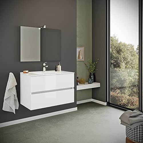 Kiamami Valentina Armoire de Toilette Suspendue Blanc Brillant 80 cm 2 tiroirs | Benaco