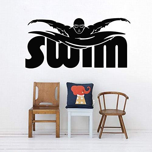 Schwimmer Wandtattoo Sport Vinyl Wandaufkleber Fitnessstudio Schwimmen Wandkunst Wandbild Schwimmen Wort Aufkleber Wassersport Poster 57X27Cm