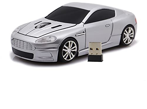 DAY DAY HAPPY Rennwagen Funkmaus AM optische Computermäuse mit LED-Licht für PC Laptop (Silver)