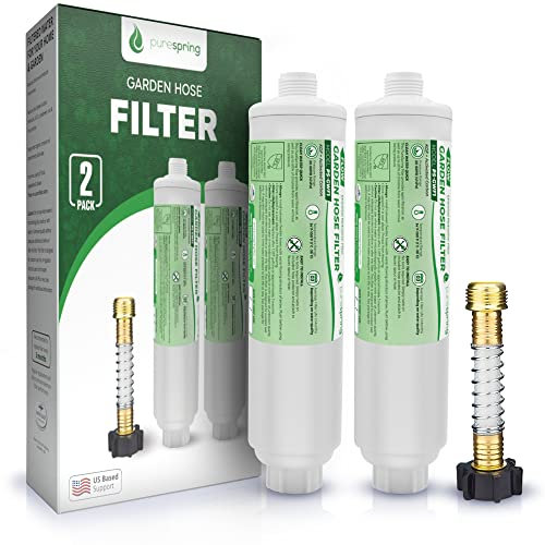 PureSpring Garden Hose Inline Water Filter With Flexible Hose Proctector for Gardening, Car Washing, Pets, Reduces Chlorine, Heavy Metals, Sediments, and Odor (2 Pack)