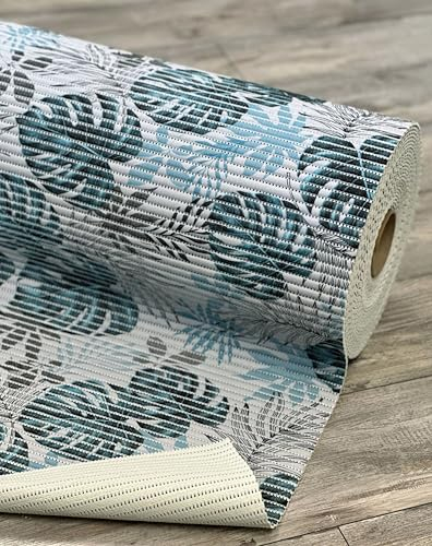 Mambo-Design Badematten Saunaläufer Tropical BLAU • Weichschaummatte Breite 65cm Länge wählbar • abwaschbar wasserabweisend Schwimmbad, Größe:65 x 200 cm