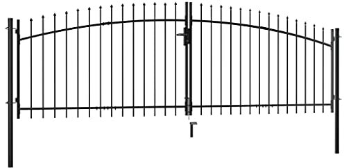 Doppelflügel-Gartentor, 400 x 150 cm, pulverbeschichteter Stahl, mit Speerspitzen, für Garten, Innenhof, Terrasse