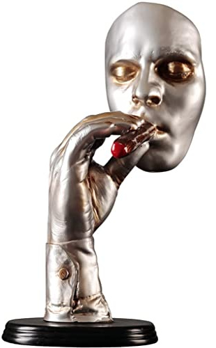 MJZYP Vintage for Bedroom Boys Men Shabby Chic Girls Figurines Ornaments, Smoking Cigar Creative Face Statue Character Resin Figurine Artwork Decorations for Office Home Décor