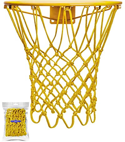 XXXYYY Yellow Basketball Net Outdoor Heavy Duty, 2022 Newest Professional On-Court Quality [6.88Ounce], Fits Outdoor Standard Size Hoop, All Weather Anti Whip-12 Loops