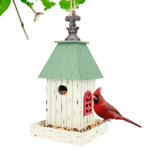 Yinns Village Vogelhaus aus Holz, zum Aufhängen, Vogelfutterstation mit Anlandschalen, Holz-Wildvogelhaus, Gartendekoration