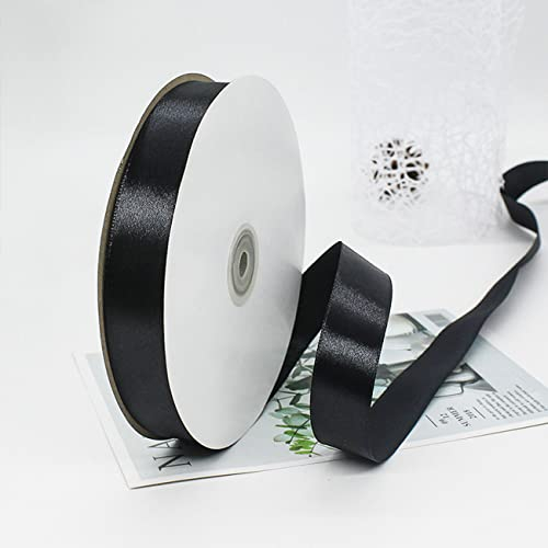 Ainmto 91m(100Yards) X 25mm Schwarze Satinband,Geschenkband Schleifenband Schwarz,Satin Bänder Breit,Stoffband für Hochzeit(1 Rollen)