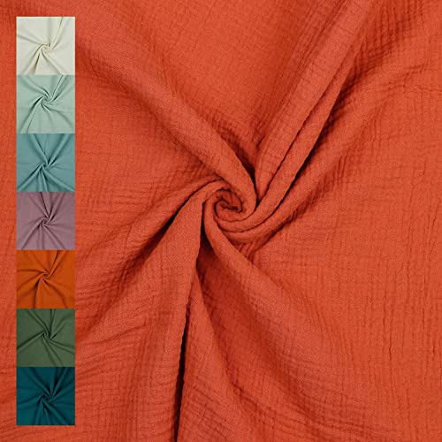 VmG-Store Musselin Double Gauze 61 Farben Meterware Stoff Tex 100 Uni (50 x 135cm) (033 I Terra)