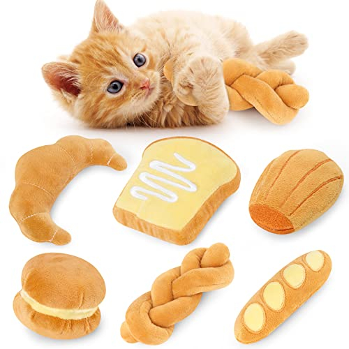 Pain Français en Peluche Jouet Herbe à Chat Interactive Jouet Chaton Interieur Catnip Cat Toy 6 Pièces Cadeau d'Anniversaire et Noël