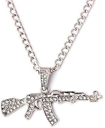 Houhounb Pistolen-Anhänger Kette mit Strass-Legierung Kreativer Hip-Hop-Schmuck Retro Stil Anhänger Halskette für Geschenk Party Hochzeit Punk-Party, Sliber