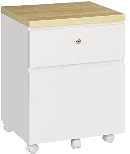 Vinsetto 2-Drawer Filing Cabinet with Lock, Mobile File Cabinet with Hanging Bars for Legal Size and Wheels, Home Office Study, White
