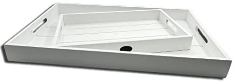 Excellent Houseware - Bandeja rectangular de madera para servir (2 unidades, 48 x 30 x 4,5 cm), color blanco