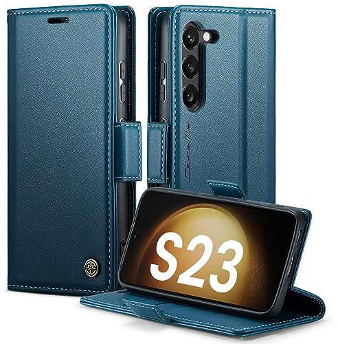 XYGLOW Handyhülle für Samsung Galaxy S23 5G Hülle Premium Leder Klappbar Kartenfach Magnet Standfunktion RFID Schutzhülle für Samsung S23 5G Flip Case Wallet Klapphülle Lederhülle Blau 6,1 Zoll