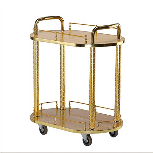 Barwagen, Handwagen, Servierwagen, luxuriöses Hotel, rote Pfirsichfarbe, runder Stauraum, mobiler Teewagen im Hotelrestaurant