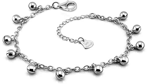 Dankadi Bracelet en 925 Argent avec Pendantes Grelot, Chaîne Maillons Clochette Bohème Classique 20CM Réglable Bijoux de Poignet Plage Magnifique Cadeau pour Femme Fille Sœur(Réglable, Bracelets 20cm)