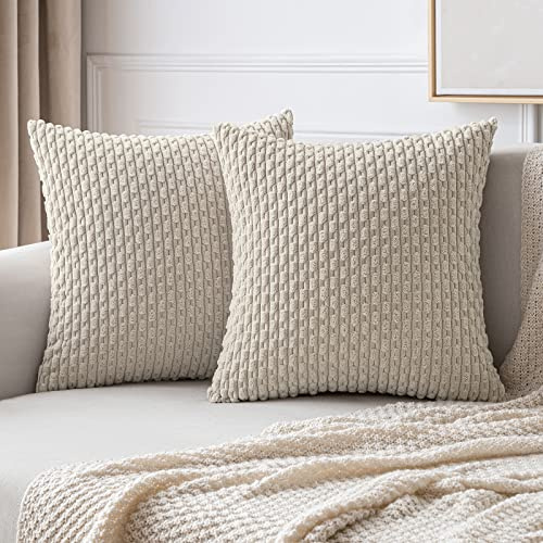 MIULEE 2er Set Kissenbezug 45×45cm Kordsamt Ananas-Ähren Sand | Moderne Struktur Weich Dekorativ Vielseitig Pflegeleicht Langlebig Für Sofa Bett Wohnzimmer Schlafzimmer Und Gästezimmer