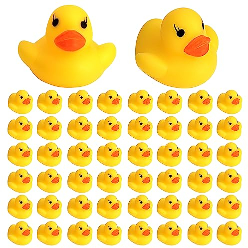 Badeente Gummi Enten Badespielzeug für Kinder, 50 Stück Mini Gelbe Ente Gummiente Schwimmer Klassisches Quietscheentchen Spielzeug für Badewanne, Geburtstags Partyartikel, Strand und im Pool, gelb