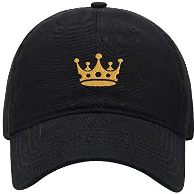 WINGZOO Herren Baseball Caps Crown King Bestickte Papa Hut Gewaschene Baumwolle Einstellbare Stickerei Kappe, Schwarz, 7-7 7/8