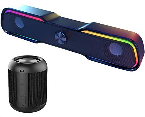 HHUARI Barre de Son cinématique Haut-parleurs Portables pour Voiture Matériau Respirant Anti-Transpiration Effet d'éclairage LED Son Surround stéréo à 360° Largement Compatible Conception à Deux