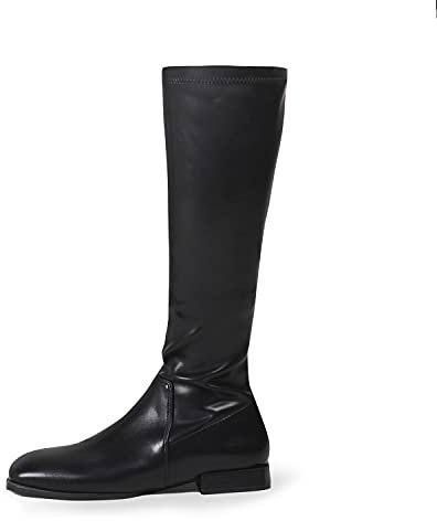 GENSHUO Botas Altas Hasta la Rodilla para Mujer Botas Planas con Cremallera Botas con Punta Cuadrada Botas de Invierno Elegantes, Negro 38,5EU