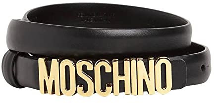 Moschino Gürtel Couture Medium matt schwarz mit Logo gold tg 48, Schwarz , 42