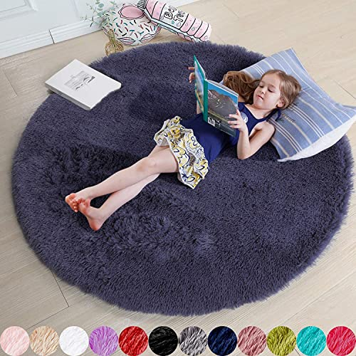 iyoimono Rund Teppiche Flausching Wohnzimmer Kinderzimmer Teppiche Shaggy Teppiche Schlafzimmer Teppich Waschbarer Weiche Teppiche Bequeme für Wohnkultur (Grau-Violett, 60x 60 cm)