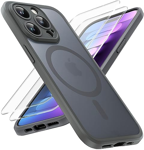 TOCOL Magnetic for iPhone 15 Pro Max Case 6.7-Inch, Fit for MagSafe, Upgraded [Full Camera Protection], [14FT Military Grade Drop Tested] Shockproof Slim Translucent Matte Back Cover (Titan Gray)