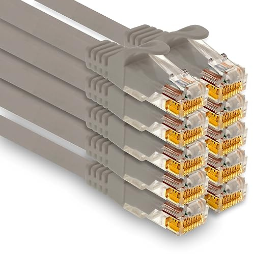 1aTTack.de - 10 x 2,0 m câble réseau Cat7, câble patch Ethernet Cat.7, Lan et Cat 7 pour une vitesse Internet maximale et connecte tous les appareils avec prise RJ 45 gris