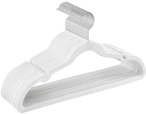 SONGMICS Kleiderbügel Samt, 20er Set, rutschfest, 43 cm breit | Bügel, 0,6 cm dick, mit Einkerbungen im Schulterbereich, Steg für Hosen, um 360° drehbarer Haken, platzsparend CRF029W02