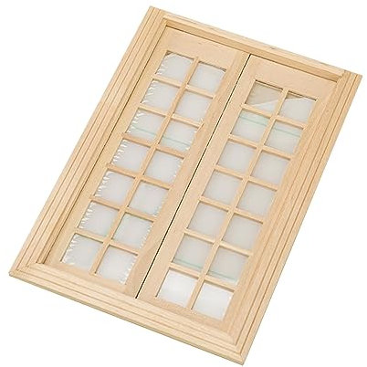 F Fityle 1:12 Miniature Fenêtre Dollhouse Double Porte Fenêtre DIY Scène Modèle Artisanat Dollhouse Accessoires Poupée en Bois Petite Fenêtre pour Cuisine