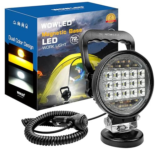 WOWLED Magnetic Light Bar, Bernstein und weißes magnetisches LED-Arbeitslicht 72W Notlicht, tragbare magnetische LED-Lichtleiste für LKW, Zigarettenanzünder Licht für Traktor, Rasenmäher, Camping