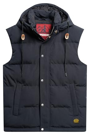 Superdry Herren Everest Steppweste mit Kapuze Nordisch Chrom Marineblau S